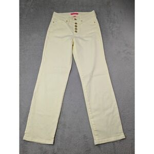 Lilly Pulitzer South Ocean Womens Jeans Size 0 Button Fly Yellow High Rise Denim